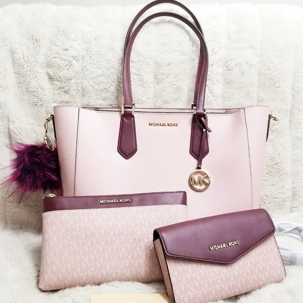 🚫SOLD🚫NWT 3 PC MK LEATHER CARRY ALL BAG SET - Picture 2 of 8